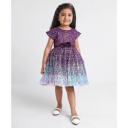Babyhug Cap Sleeves All Over Sequined Party Frock - Wine