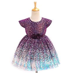 Babyhug Cap Sleeves All Over Sequined Party Frock - Wine