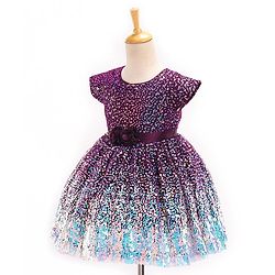 Babyhug Cap Sleeves All Over Sequined Party Frock - Wine
