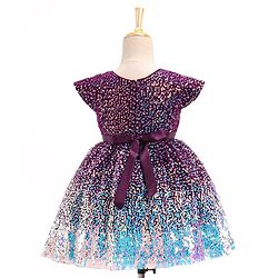 Babyhug Cap Sleeves All Over Sequined Party Frock - Wine