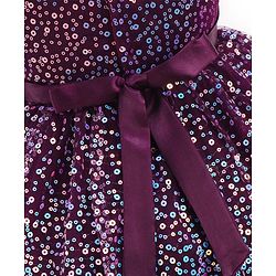 Babyhug Cap Sleeves All Over Sequined Party Frock - Wine