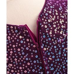 Babyhug Cap Sleeves All Over Sequined Party Frock - Wine