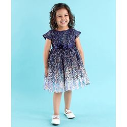 Babyhug Cap Sleeves All Over Sequinned Party Frock - Navy