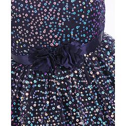 Babyhug Cap Sleeves All Over Sequinned Party Frock - Navy