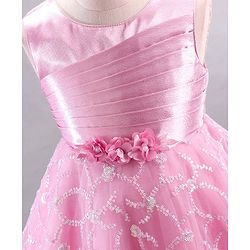 Babyhug Mesh Sleeveless  Embroidered Frock - Pink