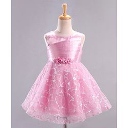 Babyhug Mesh Sleeveless  Embroidered Frock - Pink