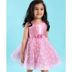 Babyhug Mesh Sleeveless  Embroidered Frock - Pink