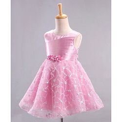 Babyhug Mesh Sleeveless  Embroidered Frock - Pink