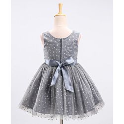 Babyhug Mesh Sleeveless Glitters Polka Dots Printed Frock - Grey