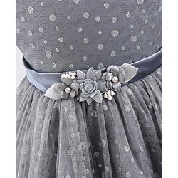 Babyhug Mesh Sleeveless Glitters Polka Dots Printed Frock - Grey