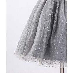 Babyhug Mesh Sleeveless Glitters Polka Dots Printed Frock - Grey