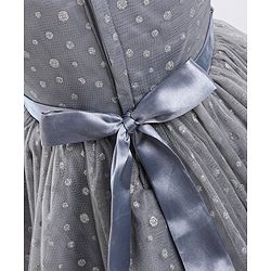 Babyhug Mesh Sleeveless Glitters Polka Dots Printed Frock - Grey