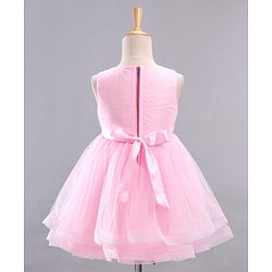 Babyhug Mesh Sleeveless Glittery Butterfly Printed Frock - Pink