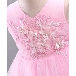 Babyhug Mesh Sleeveless Glittery Butterfly Printed Frock - Pink