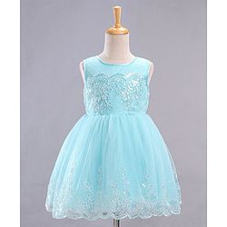 Babyhug Mesh Sleeveless Embroidery Frock - Blue