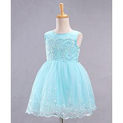 Babyhug Mesh Sleeveless Embroidery Frock - Blue