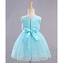 Babyhug Mesh Sleeveless Embroidery Frock - Blue