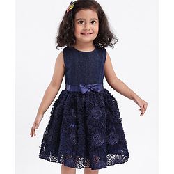Babyhug Mesh Sleeveless Embroidery Frock - Navy
