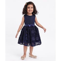 Babyhug Mesh Sleeveless Embroidery Frock - Navy