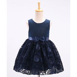Babyhug Mesh Sleeveless Embroidery Frock - Navy