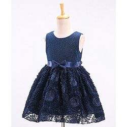 Babyhug Mesh Sleeveless Embroidery Frock - Navy