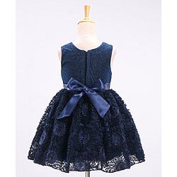 Babyhug Mesh Sleeveless Embroidery Frock - Navy
