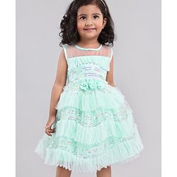 Babyhug Mesh Sleeveless Sequin Frock - Mint