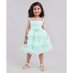 Babyhug Mesh Sleeveless Sequin Frock - Mint