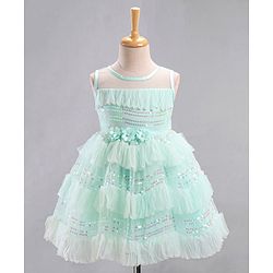 Babyhug Mesh Sleeveless Sequin Frock - Mint
