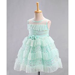 Babyhug Mesh Sleeveless Sequin Frock - Mint