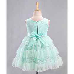 Babyhug Mesh Sleeveless Sequin Frock - Mint