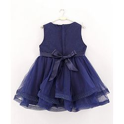 Babyhug Mesh Sleeveless Floral Embroidery Frock - Navy