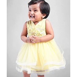 Babyhug Party Wear Sleeveless Frock Floral Appliques - Light Yellow