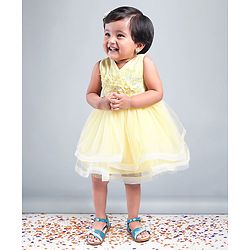 Babyhug Party Wear Sleeveless Frock Floral Appliques - Light Yellow