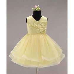 Babyhug Party Wear Sleeveless Frock Floral Appliques - Light Yellow