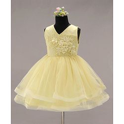 Babyhug Party Wear Sleeveless Frock Floral Appliques - Light Yellow