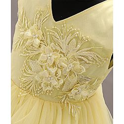 Babyhug Party Wear Sleeveless Frock Floral Appliques - Light Yellow