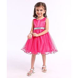 Babyhug Sleeveless Party Wear Frock With Foil Print - Fuschia