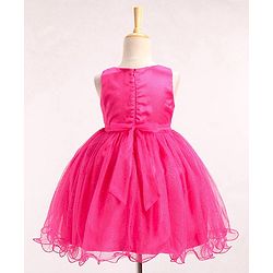 Babyhug Sleeveless Party Wear Frock With Foil Print - Fuschia