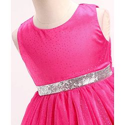 Babyhug Sleeveless Party Wear Frock With Foil Print - Fuschia