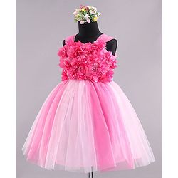 Babyhug Sleeveless Party Wear Frock With Floral Applique- Pink