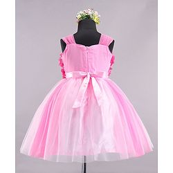Babyhug Sleeveless Party Wear Frock With Floral Applique- Pink