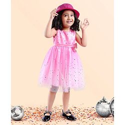 Babyhug Sleeveless Embellished Party Wear Frock - Pink