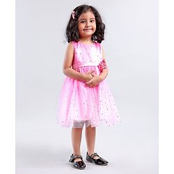 Babyhug Sleeveless Embellished Party Wear Frock - Pink