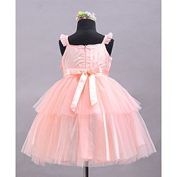 Babyhug Sleeveless Party Wear Tulle Frock With Roses Applique- Peach