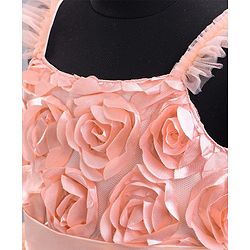 Babyhug Sleeveless Party Wear Tulle Frock With Roses Applique- Peach