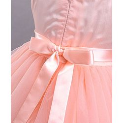 Babyhug Sleeveless Party Wear Tulle Frock With Roses Applique- Peach