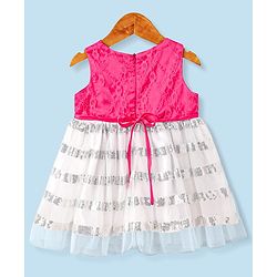 Babyhug Sleeveless Floral Embroidered Sequinned Party Dress with Corsage - White & Pink