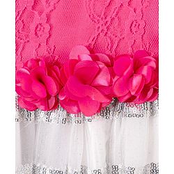 Babyhug Sleeveless Floral Embroidered Sequinned Party Dress with Corsage - White & Pink