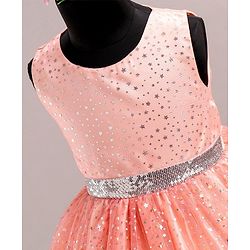 Babyhug Sleeveless Party Wear Frock With Glitter Print - Peach